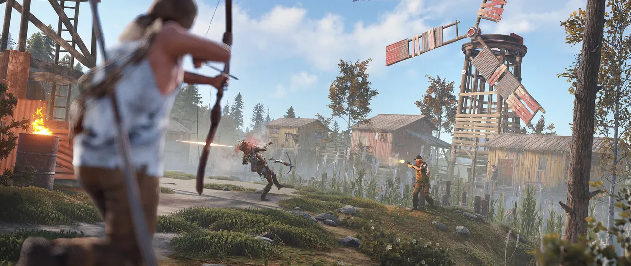 Выжившие отбиваются у базы с ветряком в Rust